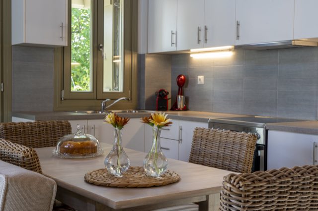 The kitchen beside the dining table