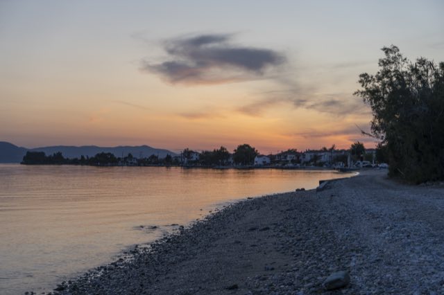 Sunset over the pebble shore