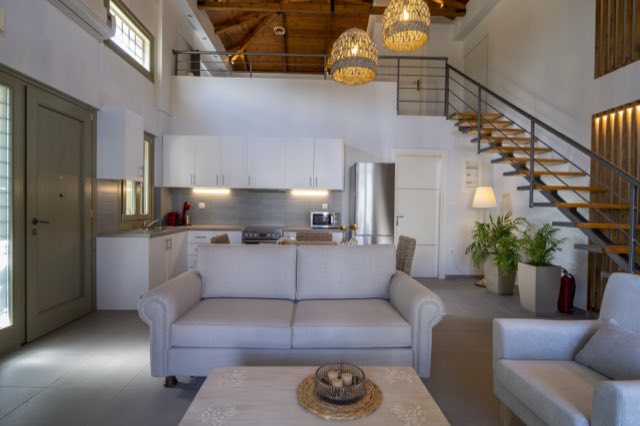 The living room seen from the front door